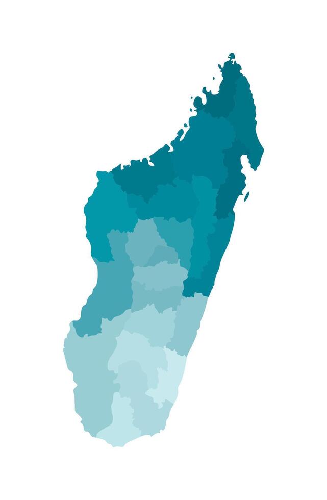 Vector isolated illustration of simplified administrative map of Madagascar. Borders of the regions. Colorful blue khaki silhouettes.