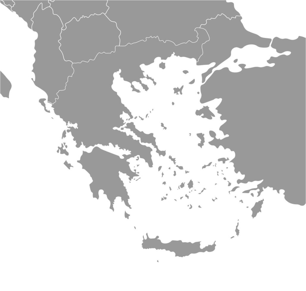 Vector modern illustration. Simplified map of Greece, Hellenic Republic. Border with nearest states Bulgaria, Turkey, North Macedonia. White background of seas.