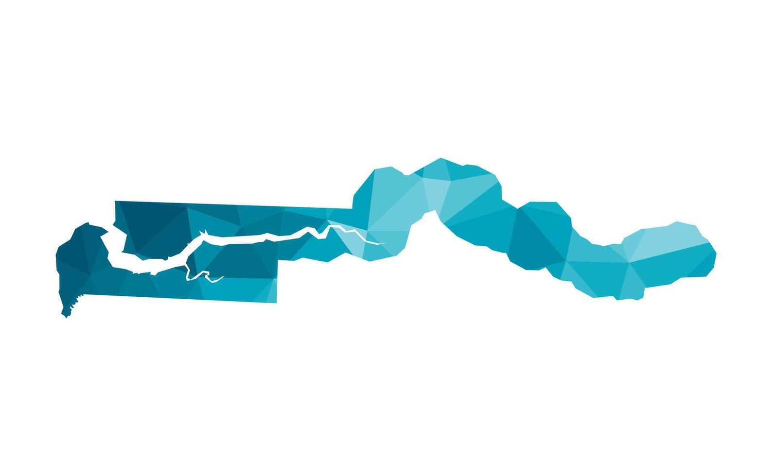 vector aislado ilustración icono con simplificado azul silueta de Gambia mapa. poligonal geométrico estilo, triangular formas blanco antecedentes.