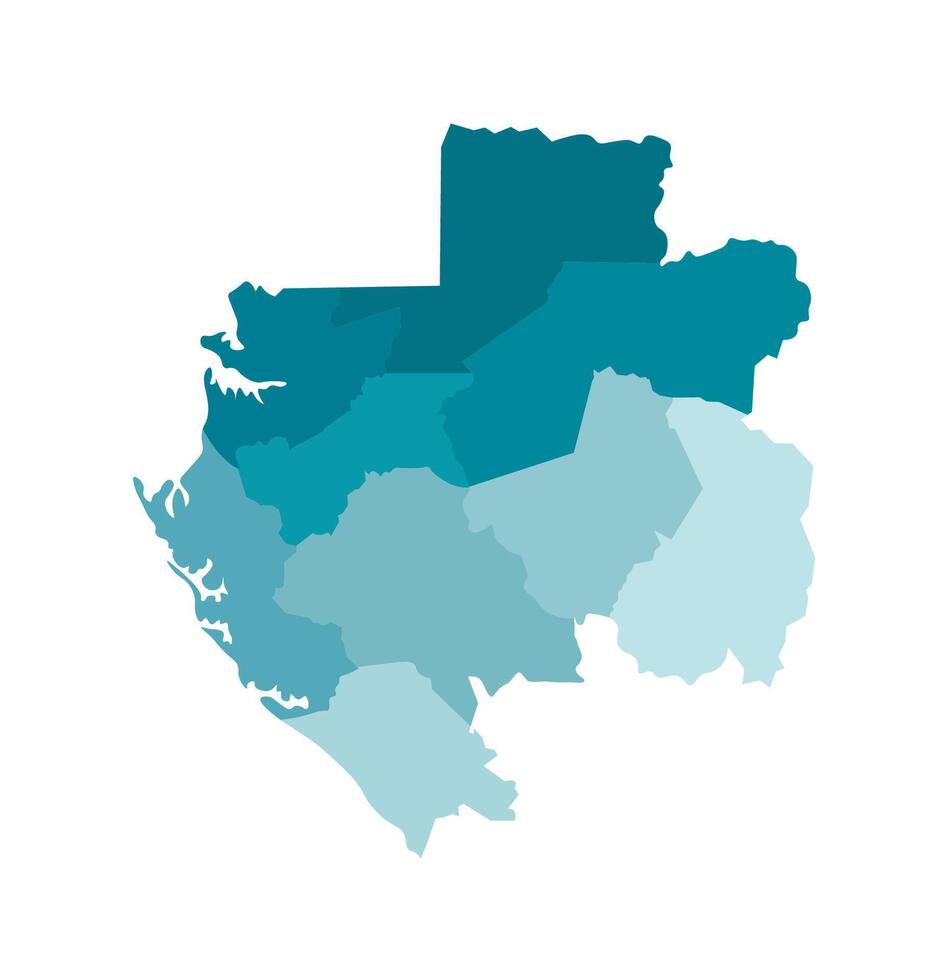 Vector isolated illustration of simplified administrative map of Gabon. Borders of the provinces, regions. Colorful blue khaki silhouettes.