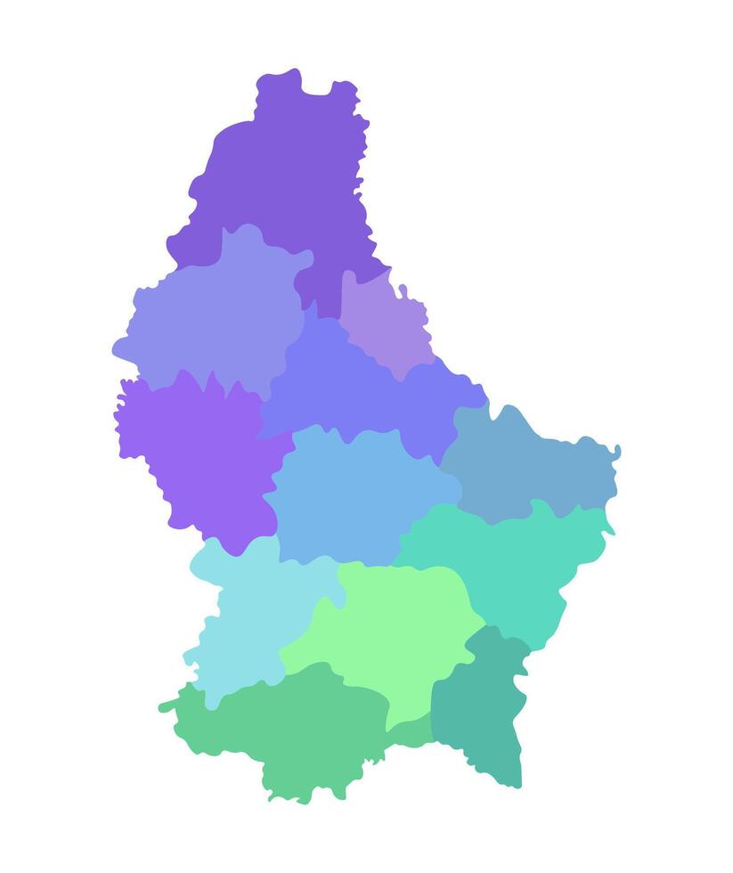 Vector isolated illustration of simplified administrative map of Grand Duchy of Luxembourg. Borders of the cantons. Multi colored silhouettes.