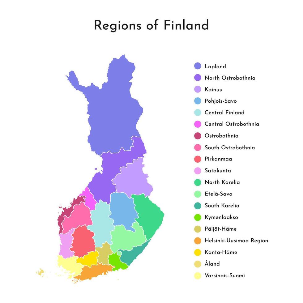 Vector isolated simplified map of Finland regions. Borders of administrative divisions. Grey silhouette, white outline and background