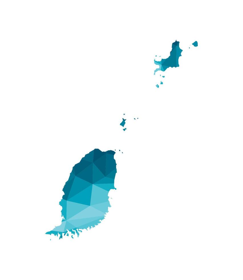 Vector isolated illustration icon with simplified blue silhouette of Grenada map. Polygonal geometric style, triangular shapes. White background.