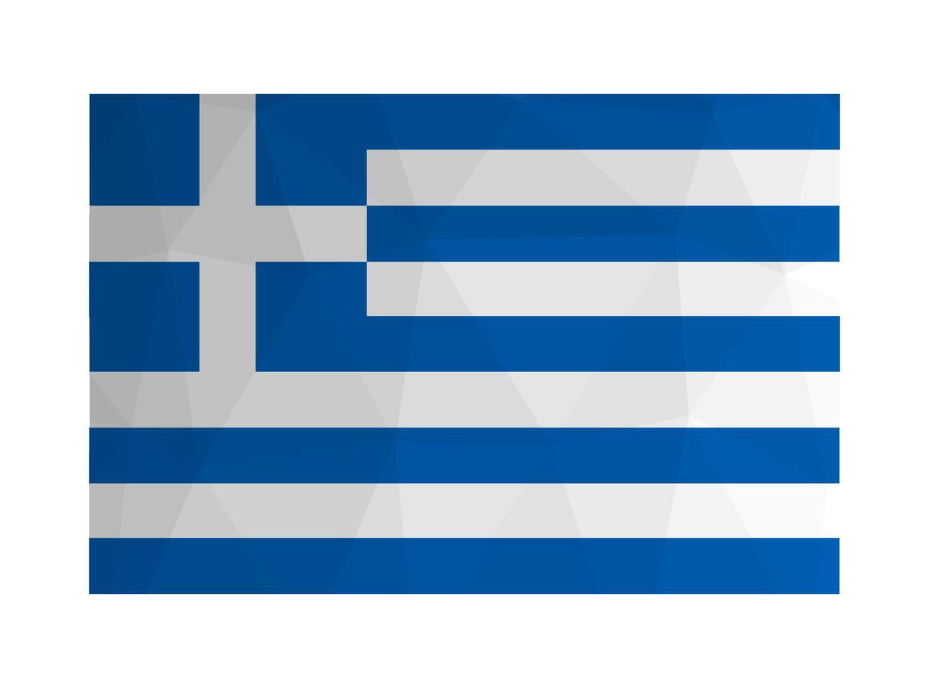 Vector isolated illustration. National Greek flag Blue and White colors. Official symbol of Greece, Hellenic Republic. Creative design in low poly style with triangular shapes