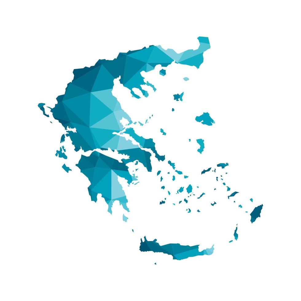 Vector isolated illustration icon with simplified blue silhouette of Greece map. Polygonal geometric style, triangular shapes. White background.