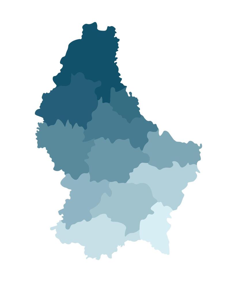 Vector isolated illustration of simplified administrative map of Grand Duchy of Luxembourg. Borders of the cantons. Colorful blue khaki silhouettes.