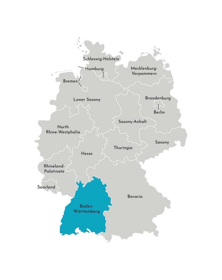 vector aislado ilustración de simplificado administrativo mapa de Alemania. azul silueta de Baden-Wurtemberg estado. gris siluetas blanco contorno