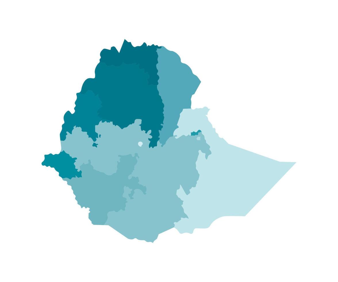 Vector isolated illustration of simplified administrative map of Ethiopia. Borders of the regions. Colorful blue khaki silhouettes