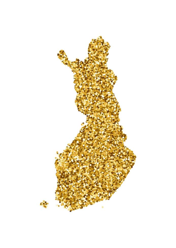 Vector isolated illustration with simplified Finland map. Decorated by shiny gold glitter texture. Christmas and New Year holidays decoration for greeting card.