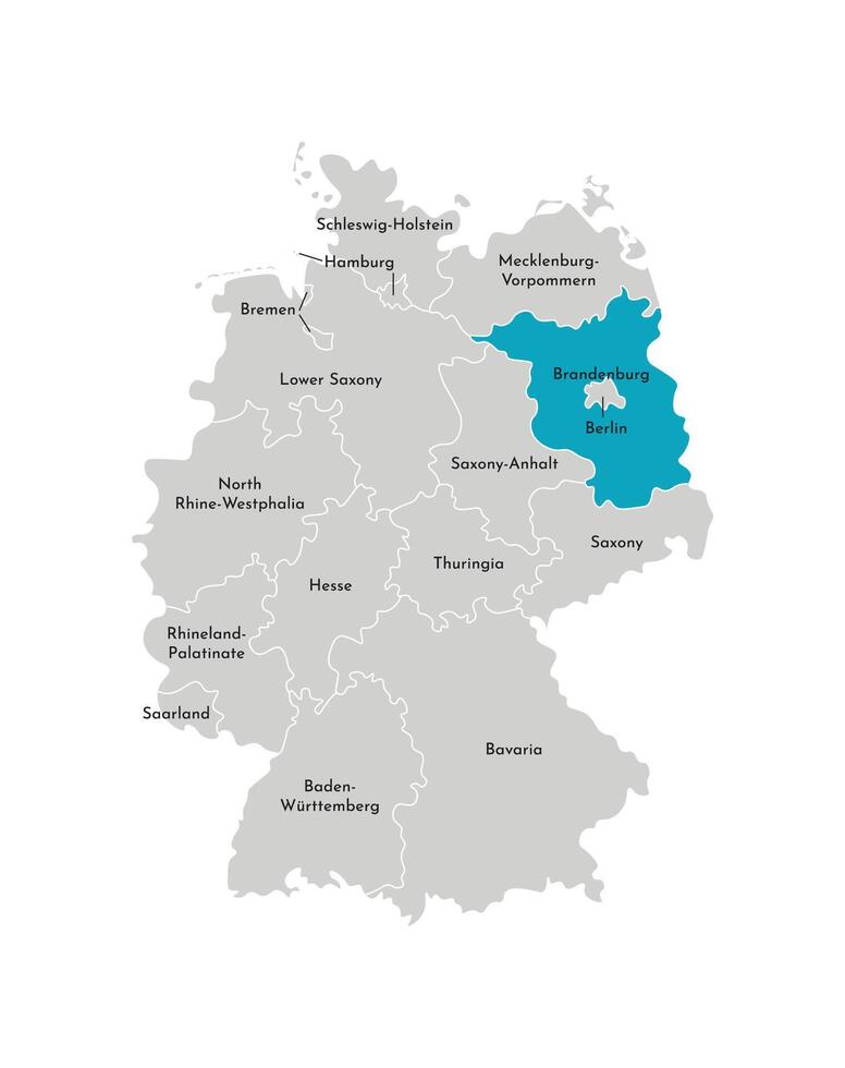 vector aislado ilustración de simplificado administrativo mapa de Alemania. azul silueta de Brandeburgo estado. gris siluetas blanco contorno