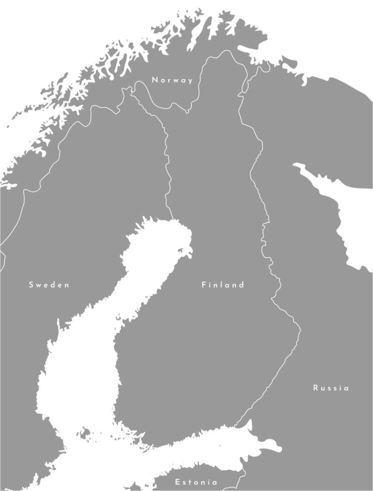 Vector modern illustration. Simplified political map, Finland is in the center bordered by Sweden, Norway, Russia. Grey color, white outline.