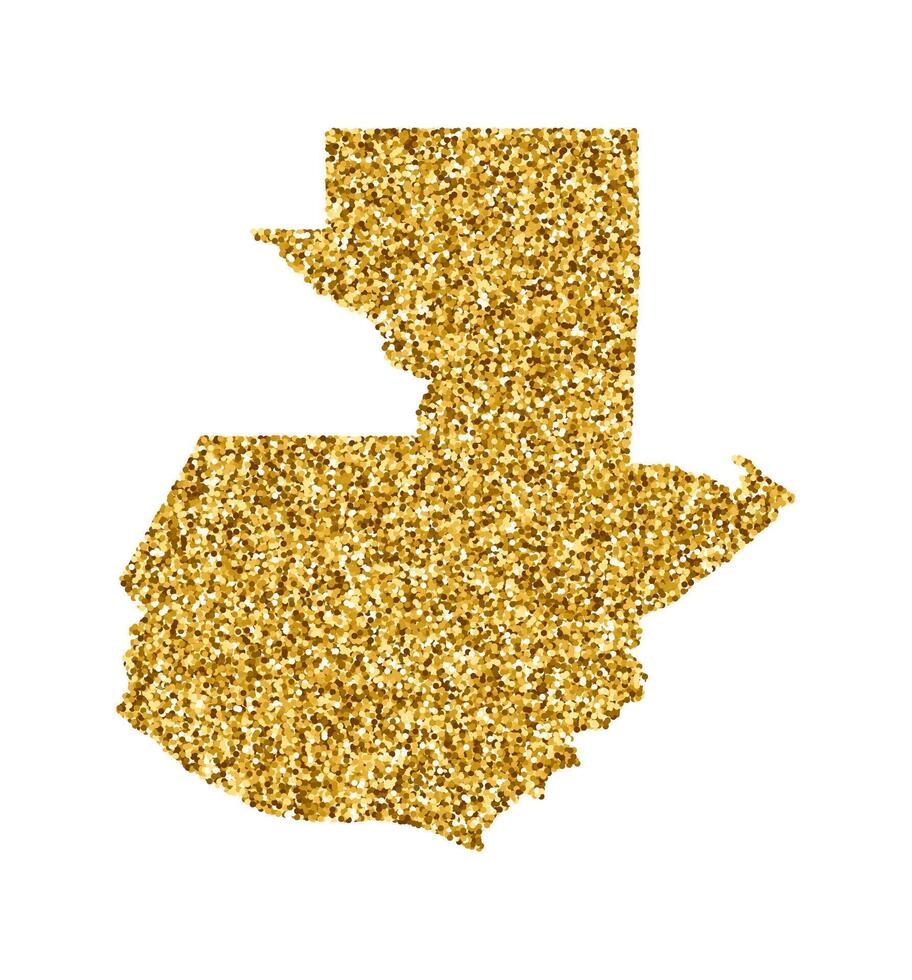 Vector isolated illustration with simplified Guatemala map. Decorated by shiny gold glitter texture. Christmas and New Year holidays decoration for greeting card.