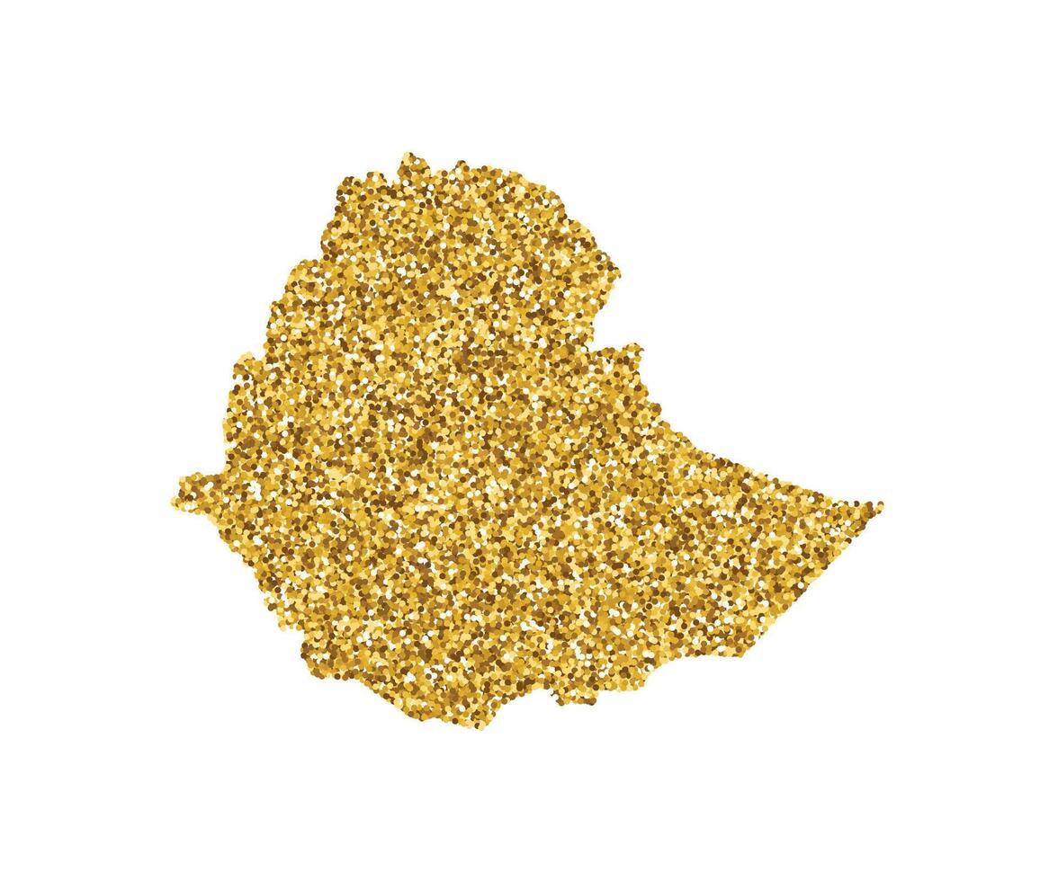 Vector isolated illustration with simplified Ethiopia map. Decorated by shiny gold glitter texture. New Year and Christmas holidays decoration for greeting card.