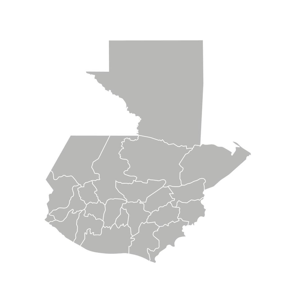 Vector isolated illustration of simplified administrative map of Guatemala. Borders of the departments, regions. Grey silhouettes. White outline