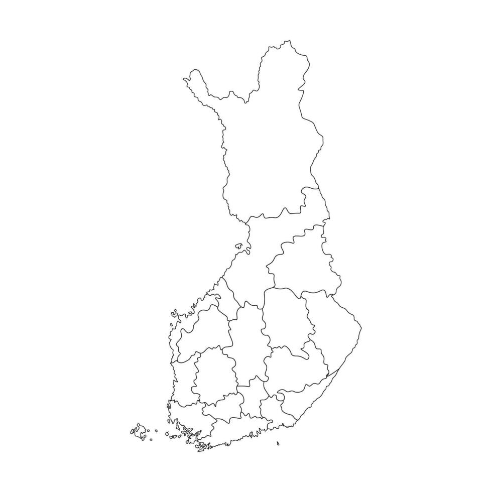 Vector isolated simplified map of Finland regions. Borders of administrative divisions. Black outline. White background