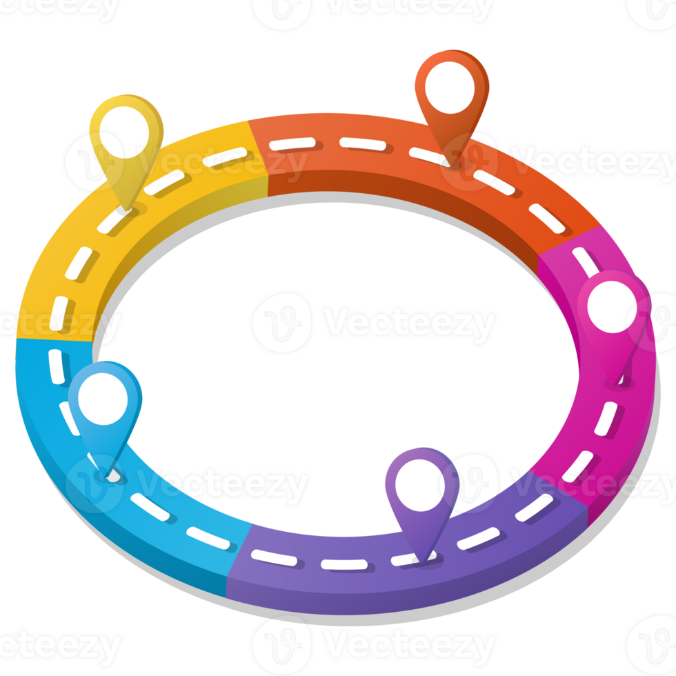 3d estrada caminho infográfico círculo do 5 passos e o negócio ícones para finança processo passos. png