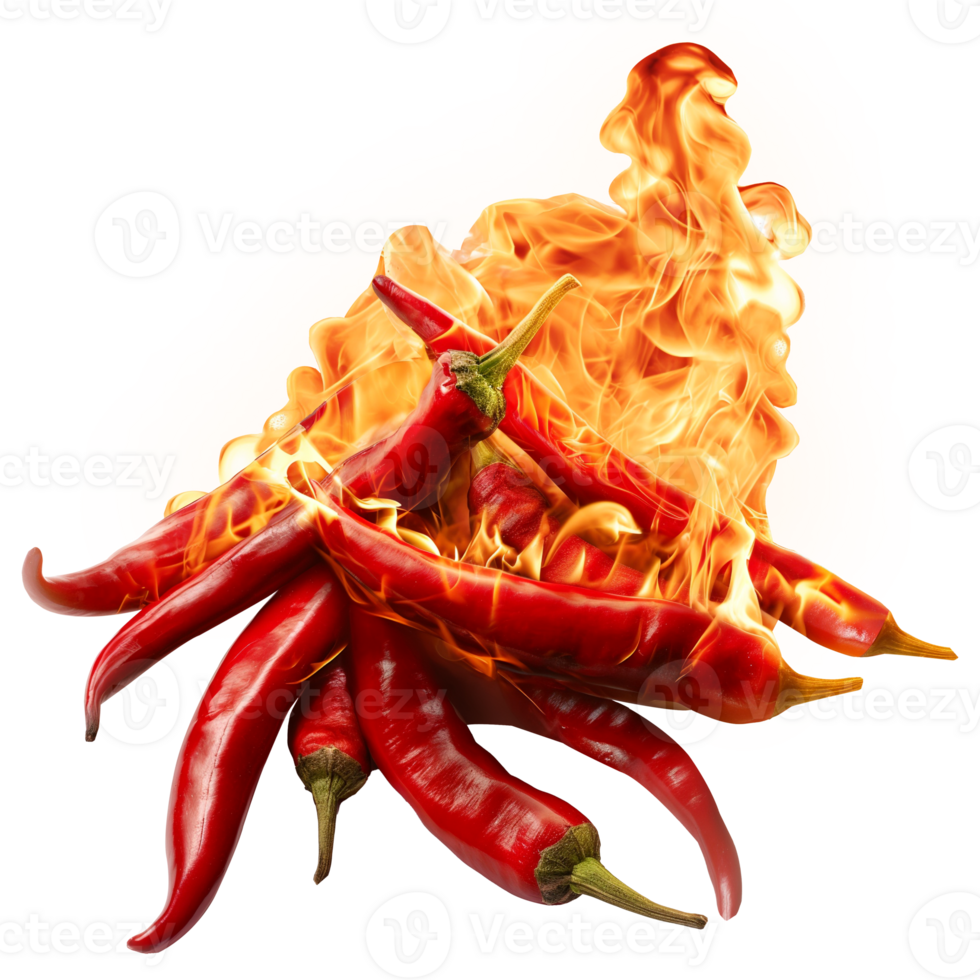 AI generated Chili peppers on fire. Perfect for food, advertising and design elements png