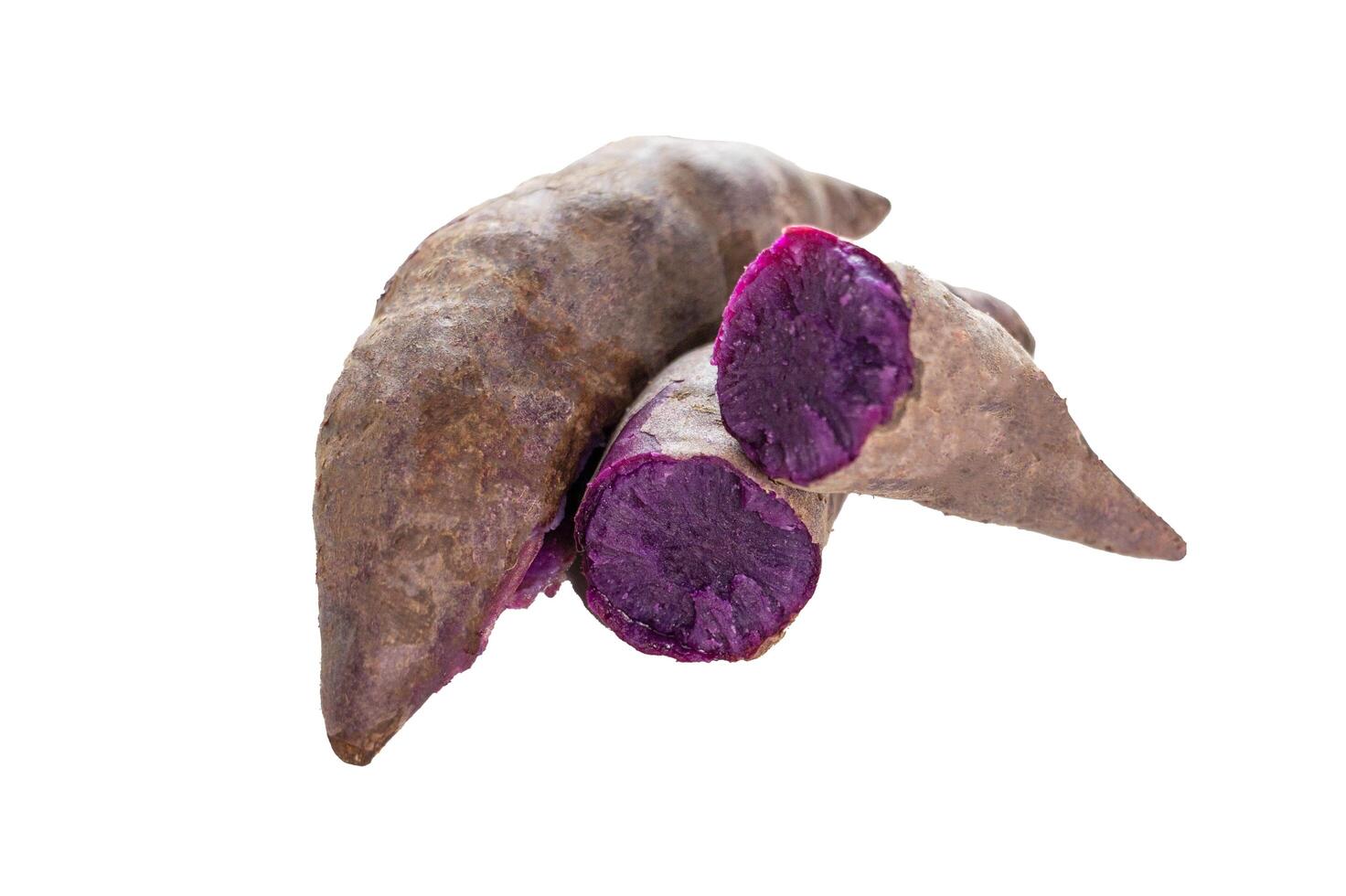 isolated fresh steamed purple sweet potatoes photo