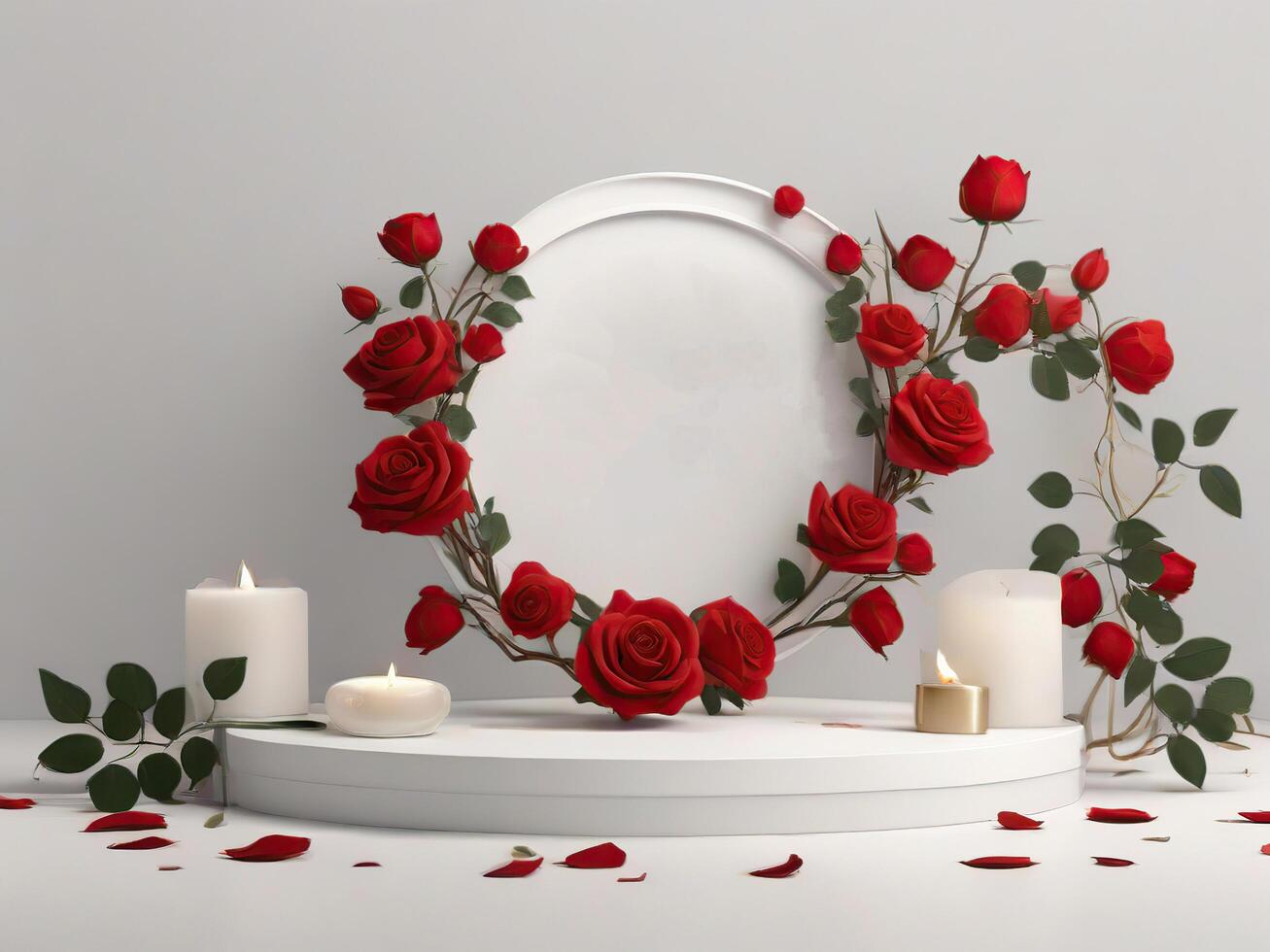 AI generated Wedding Frame with Leaves and Flowers suitable for Mockup Logo or Copy Space photo