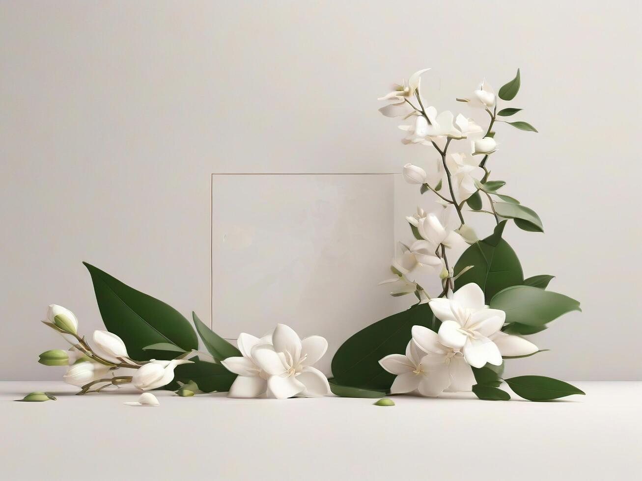 AI generated Wedding Frame with Leaves and Flowers suitable for Mockup Logo or Copy Space photo