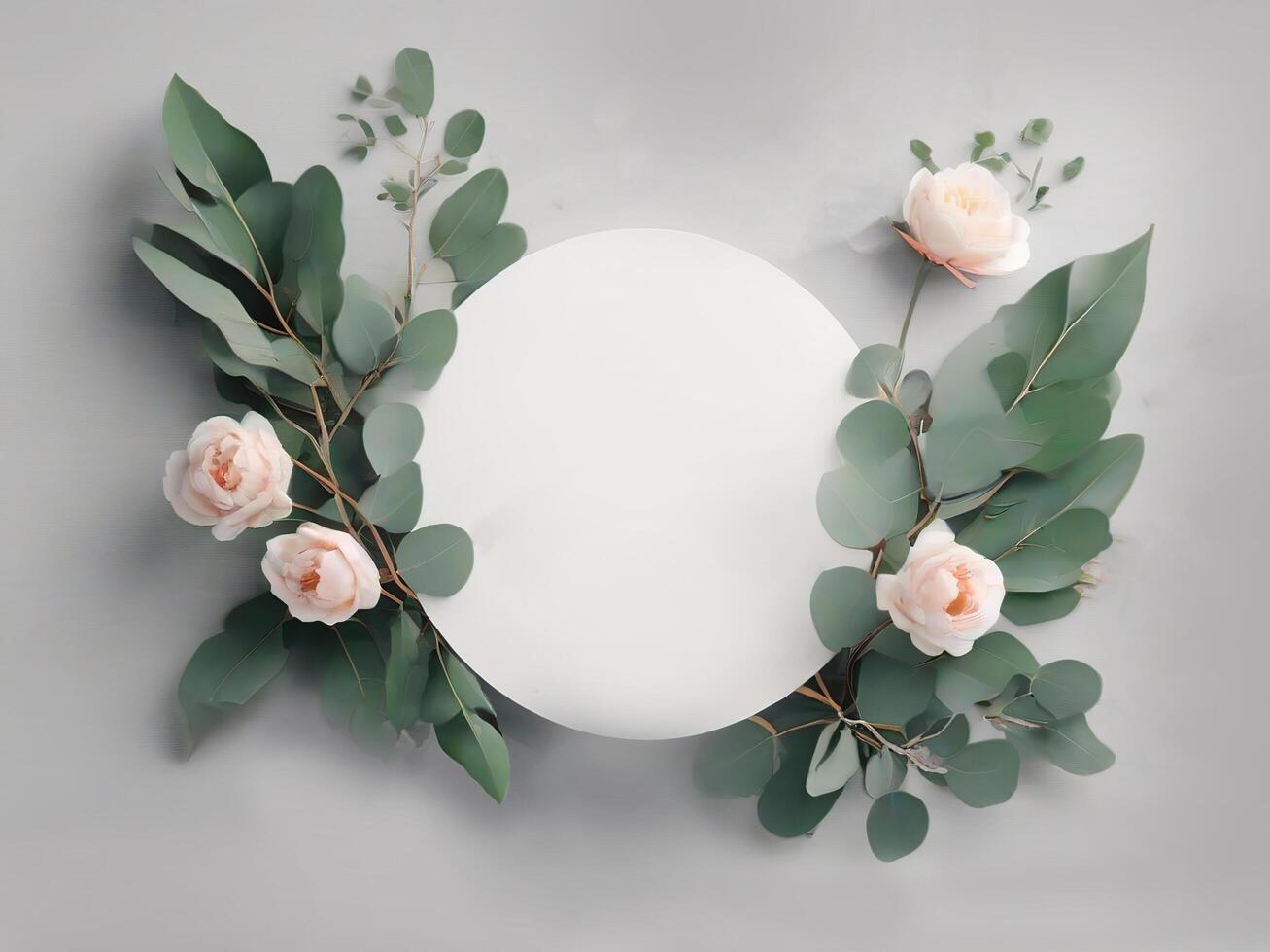 AI generated Wedding Frame with Leaves and Flowers suitable for Mockup Logo or Copy Space photo