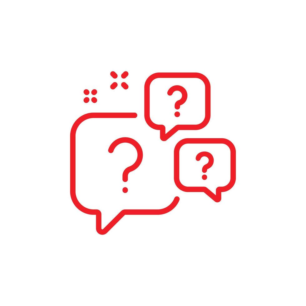 red Question bubbles line art icon. Ask help sign. Faq questionnaire symbol. Quality design element. Line style question bubbles icon isolated on white background. Editable stroke. Vector