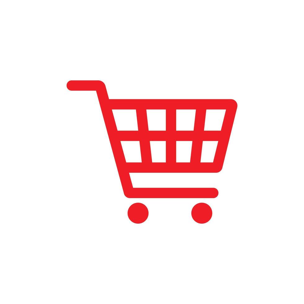 red Shopping cart vector line art icon, flat design. Isolated on white background.