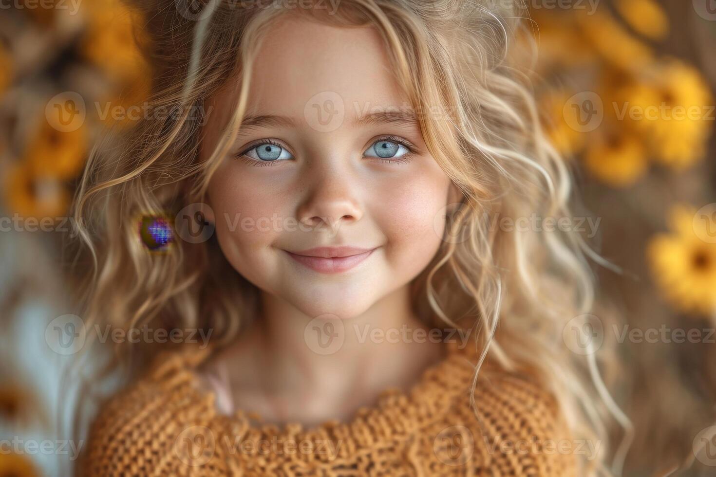 AI generated A close-up portrait of a little girl .She is a pretty, sweet, attractive, curious, creative, cheerful girl photo
