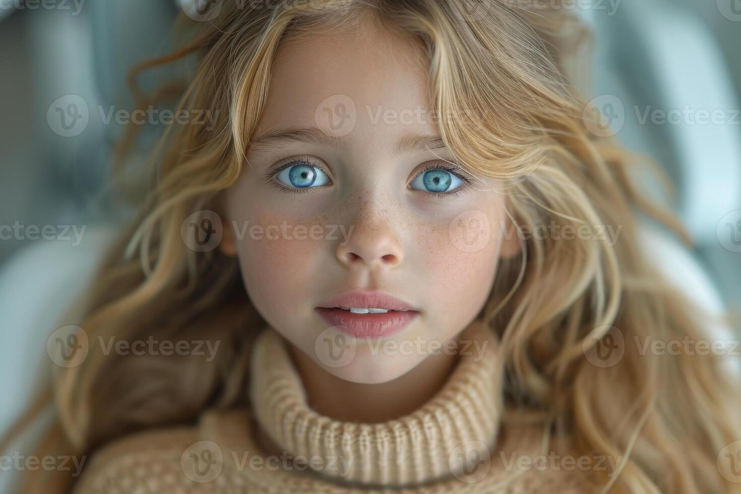 AI generated A close-up portrait of a little girl .She is a pretty, sweet, attractive, curious, creative, cheerful girl photo