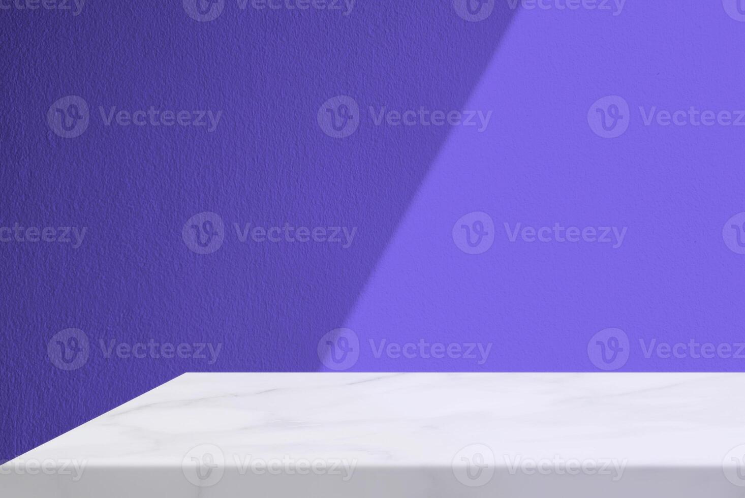 White Marble Table Corner with Light Beam and Shadow on the Blue Concrete Wall Background, Suitable for Product Presentation Backdrop, Display, and Mock up. photo