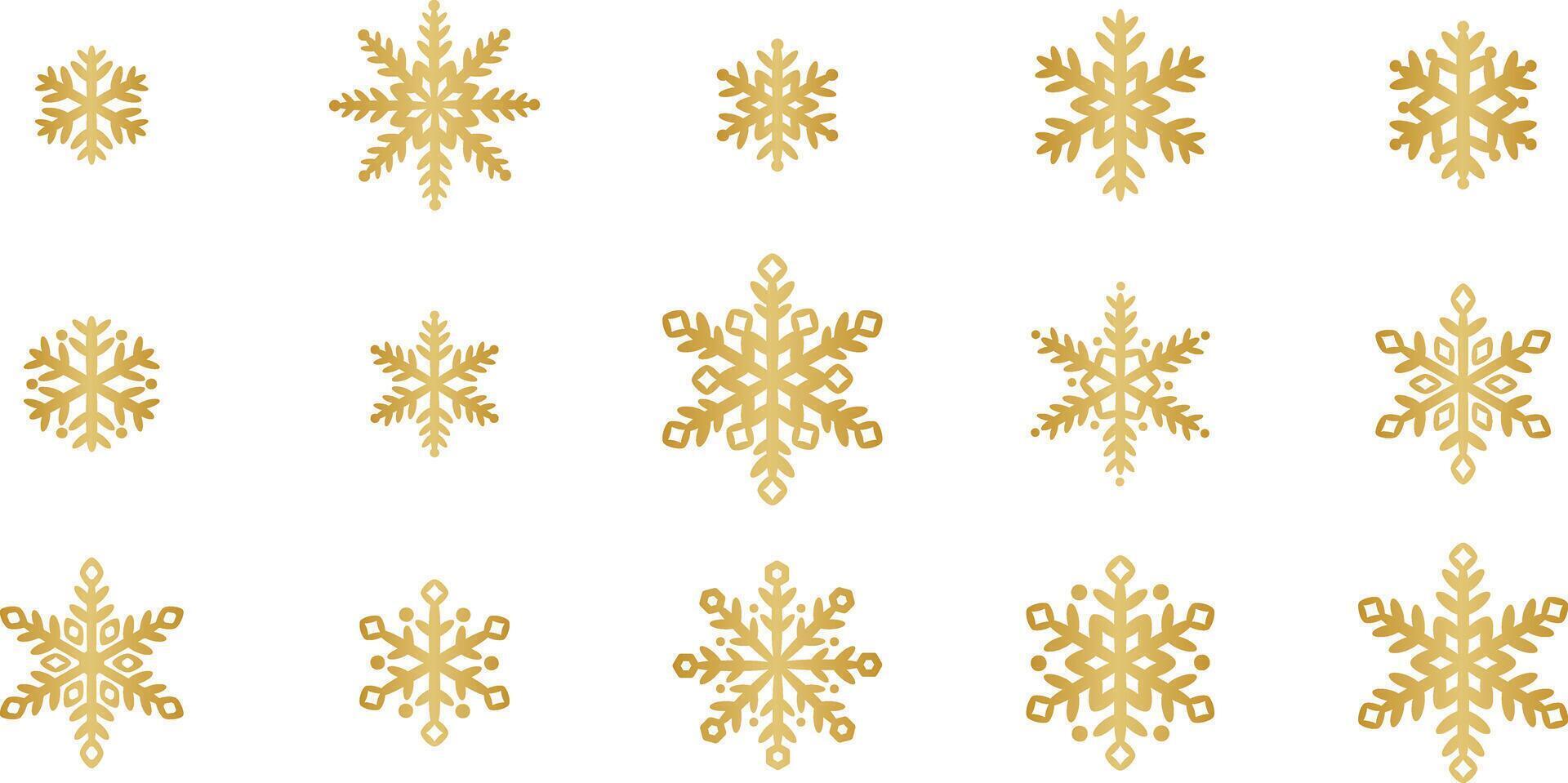 Gold snowflake clip art elements, elegant gradient snow symbol decoration set for the winter, isolated vector