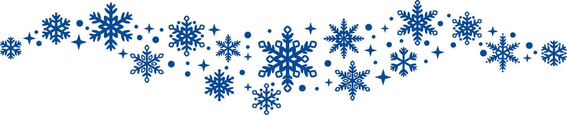 Blue snowflake vector wave, elegant clip art illustration for winter holiday, hand drawn isolated decorative element