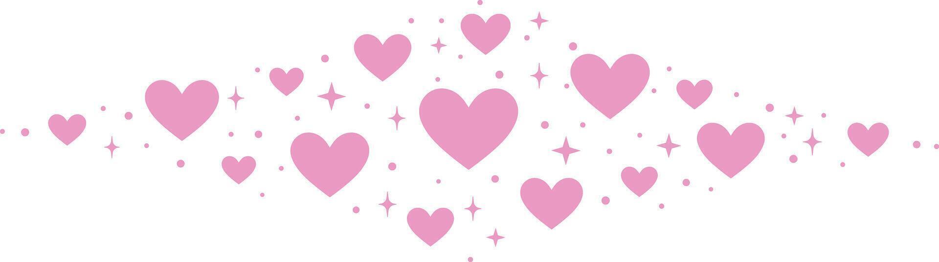 Pink heart vector banner illustration, hand drawn cute decorative clip art element with stars and hearts, isolated