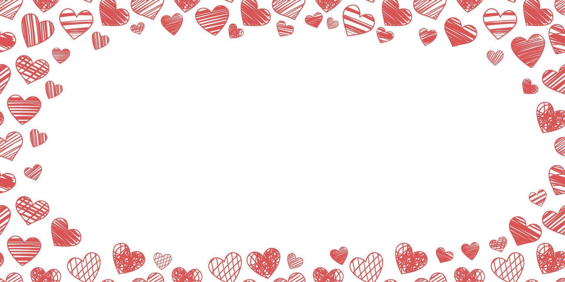 Hand drawn heart frame, vector border design for valentine day celebration or wedding invitation design, isolated