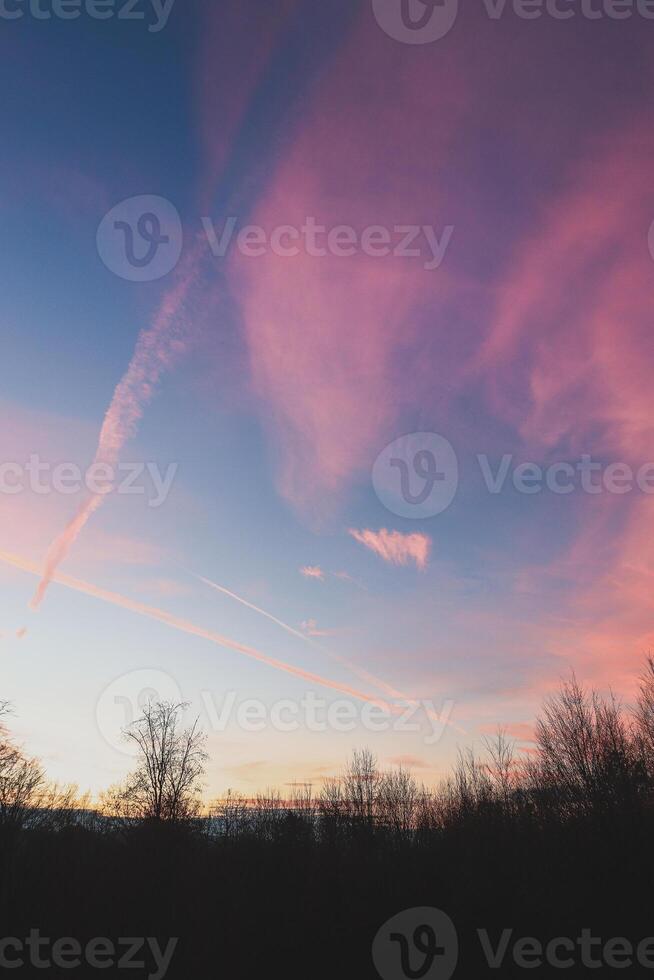 Red-orange sky in Beskydy mountains, Czech Republic photo