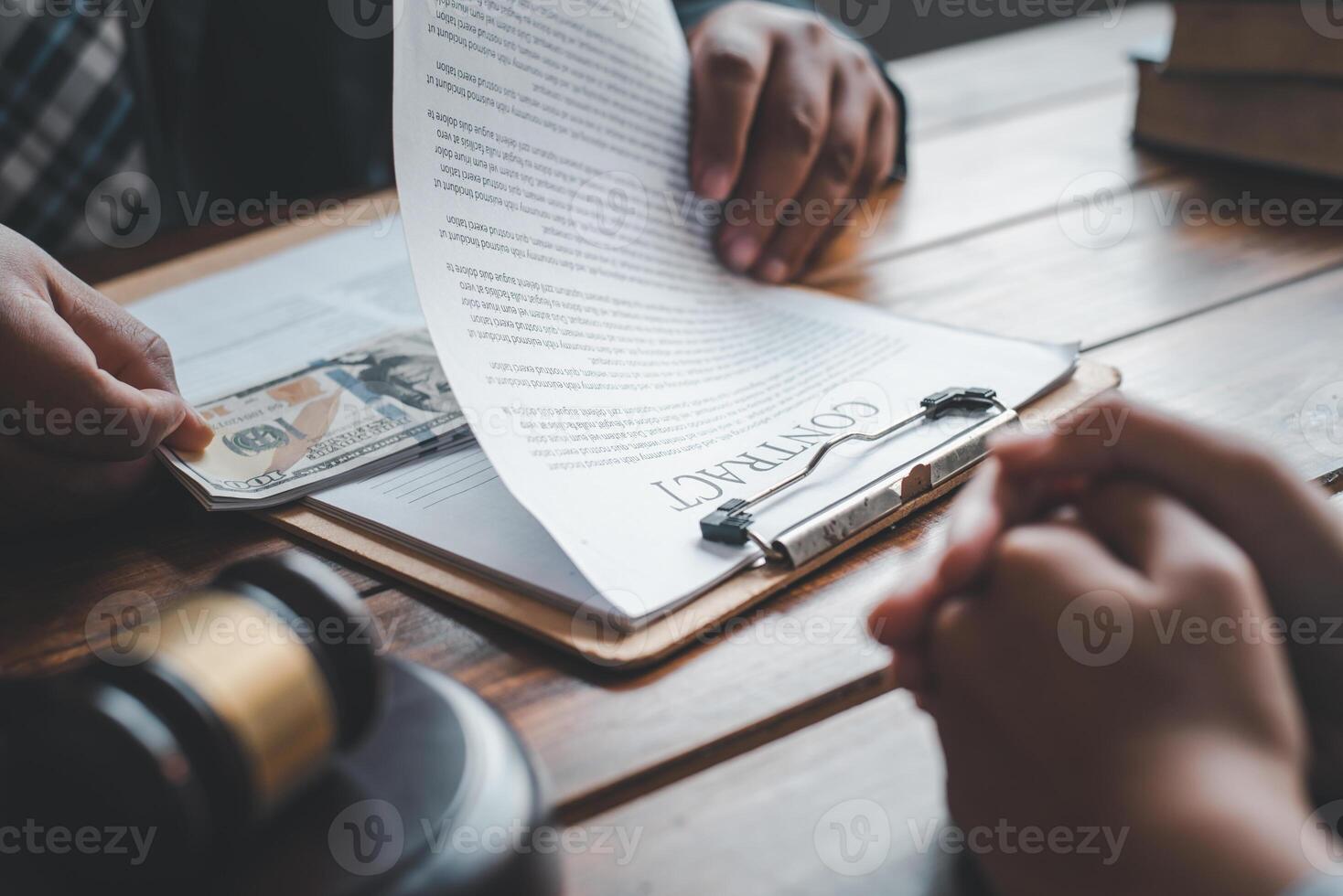 Businessmen accepting bribes for signing contracts. The concept of anti-corruption. photo