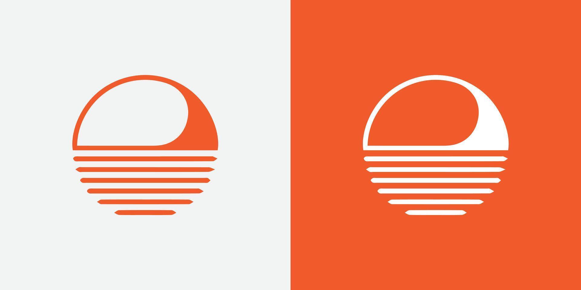 Modern ocean and sun icon, logo template, negative space ocean logo, Letter O for ocean logo vector