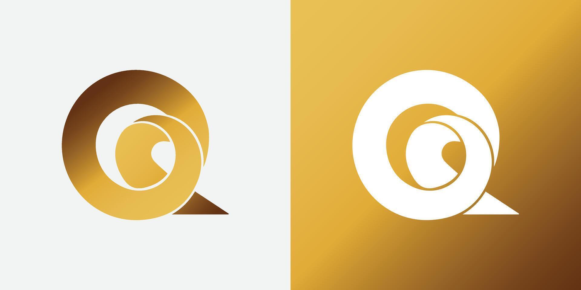 Luxury Golden Letter Q logo design with curves. Q logo design premium vector template