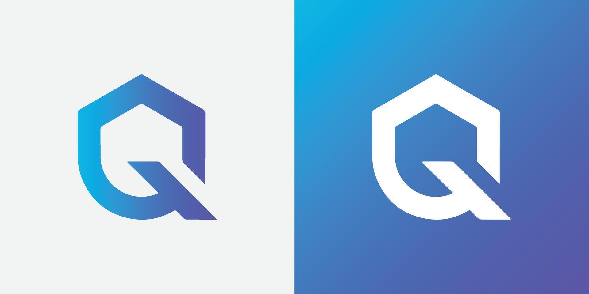 Q letter shield security logo design vector graphics