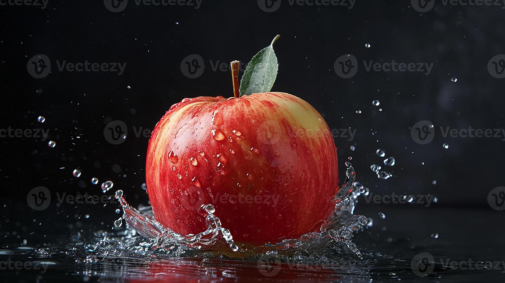 AI generated Fresh Apple with splashed water isolated on black background photo