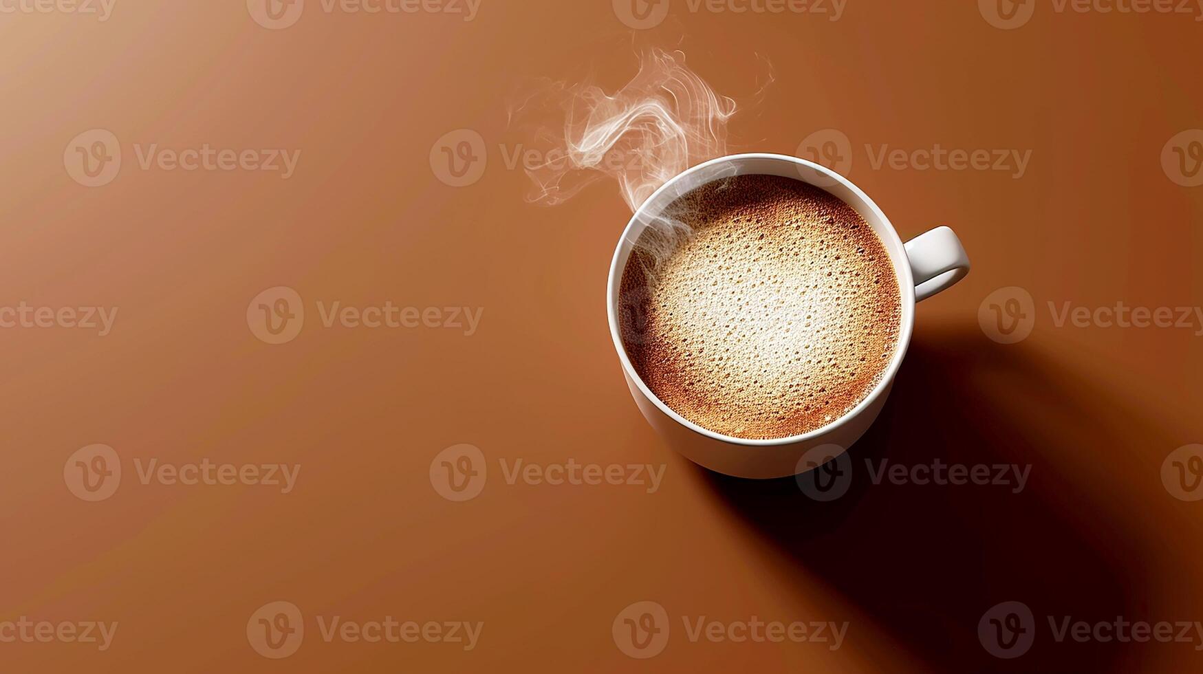 AI generated Cup of coffee with steam and sun light isolated on brown background photo