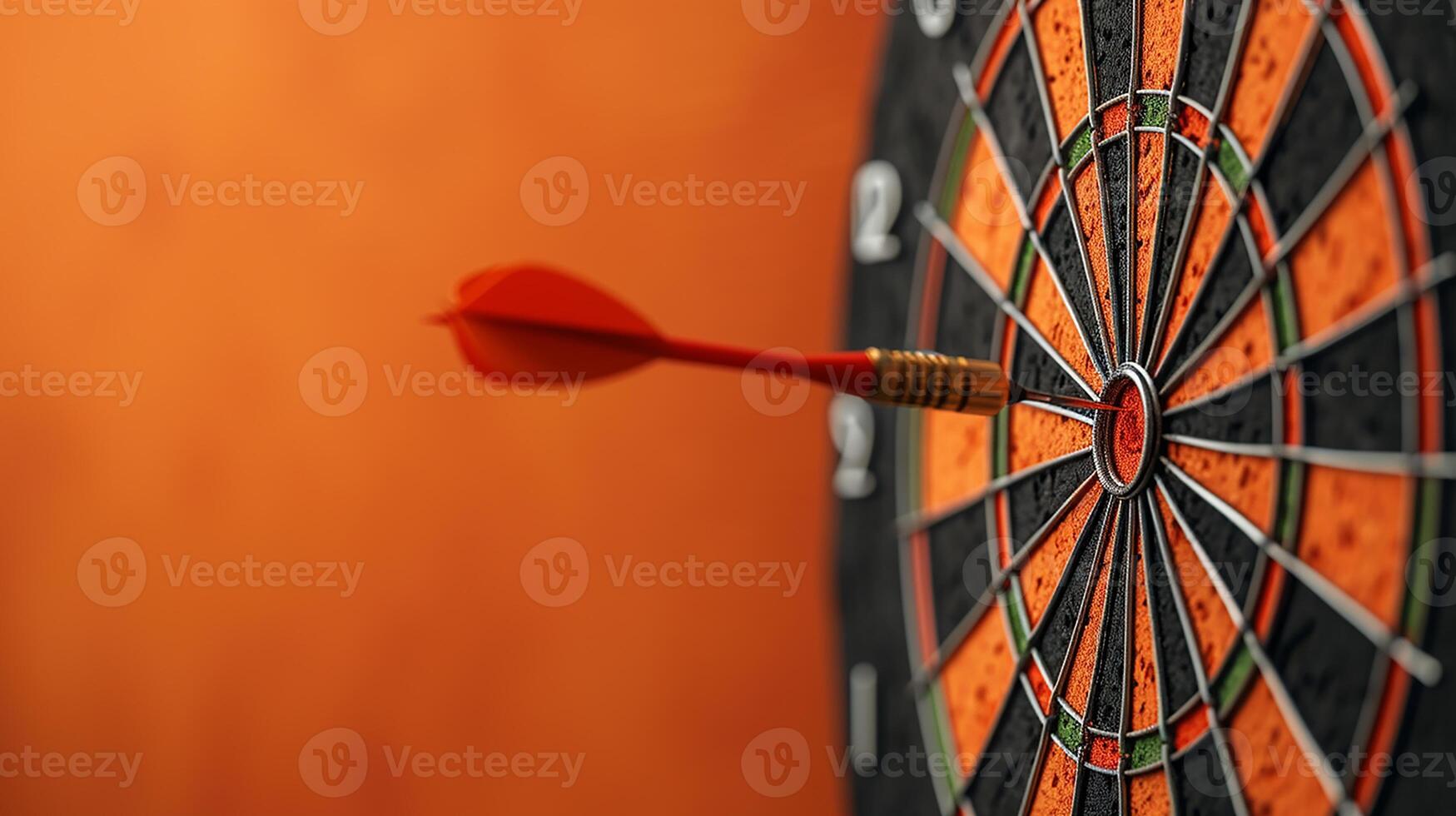 AI generated dart in the center of target panel isolated on orange background, strategy concept photo