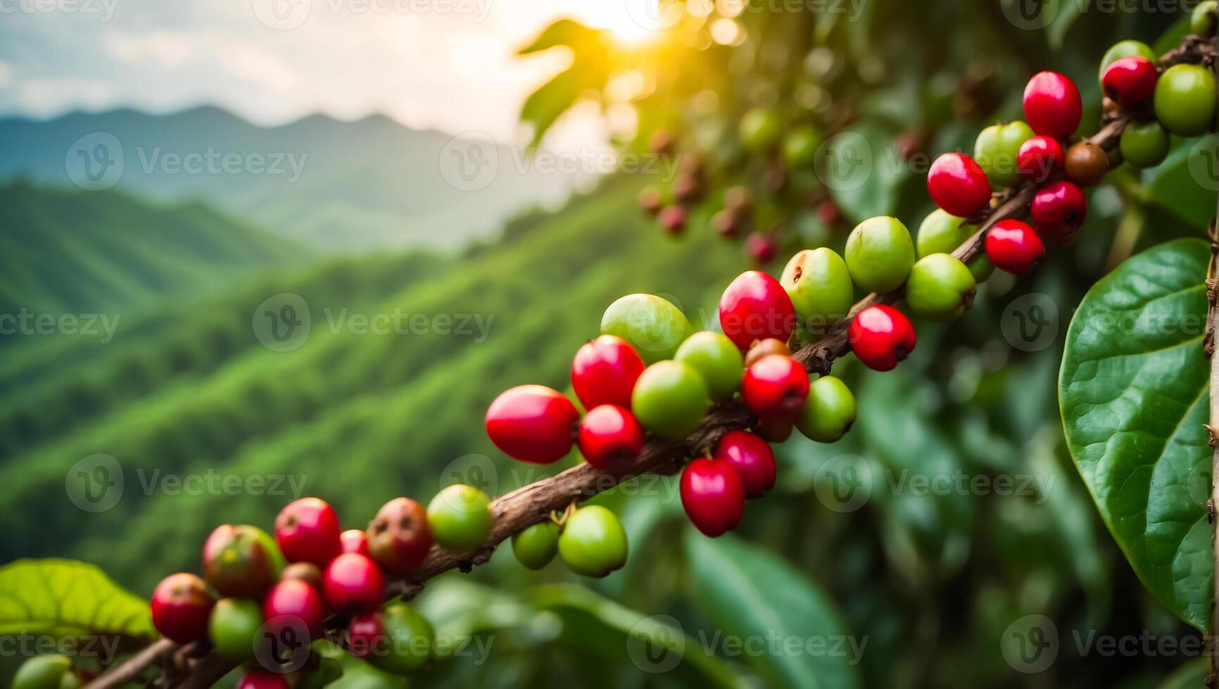 ai generado café madurez en un plantación foto
