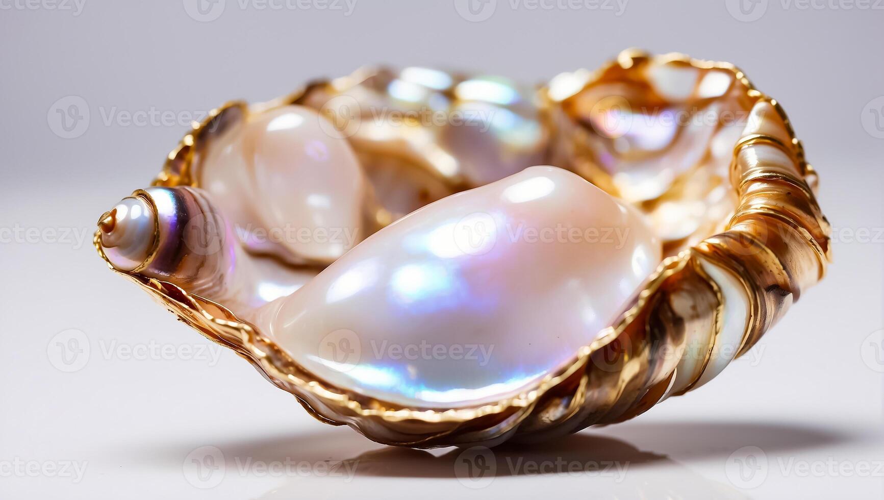 AI generated Beautiful shell with pearls on a light background photo