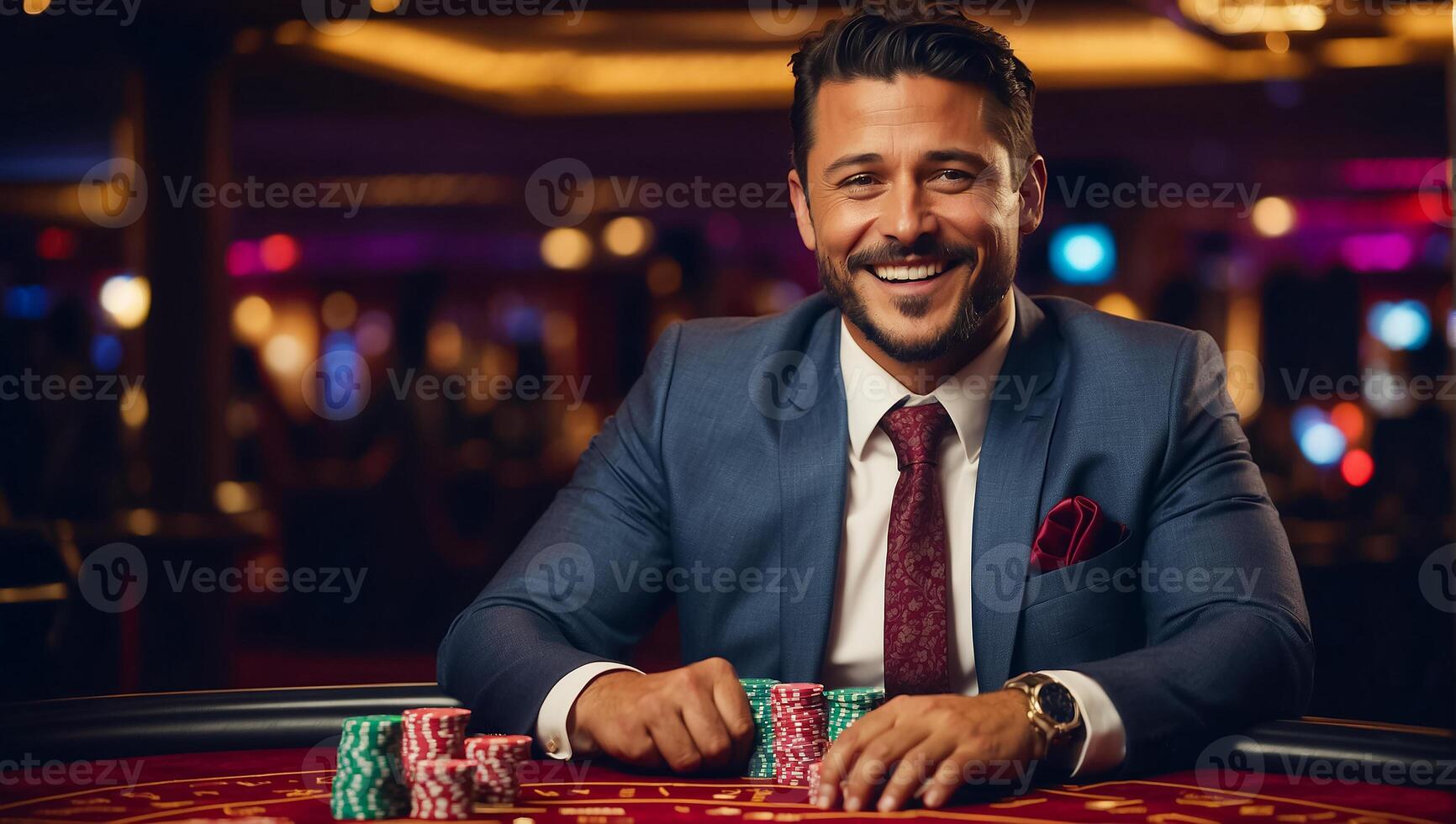 AI generated Happy man playing in a casino photo