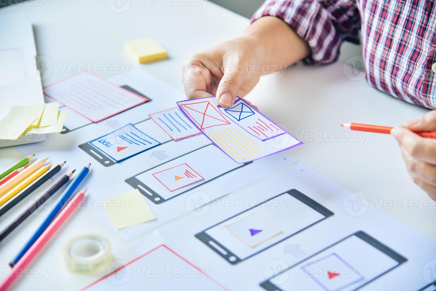 Website designer Creative planning application development  graphic creative ,creativity woman  working on laptop and designing  coloring color ideas style photo