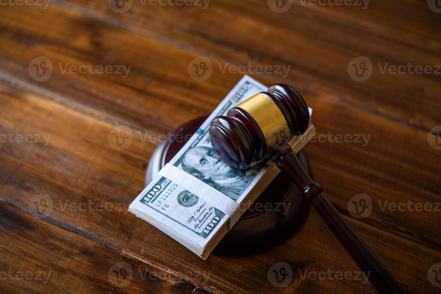 Law theme, mallet of the judge, law enforcement officers, evidence-based cases, and documents taken into account. photo