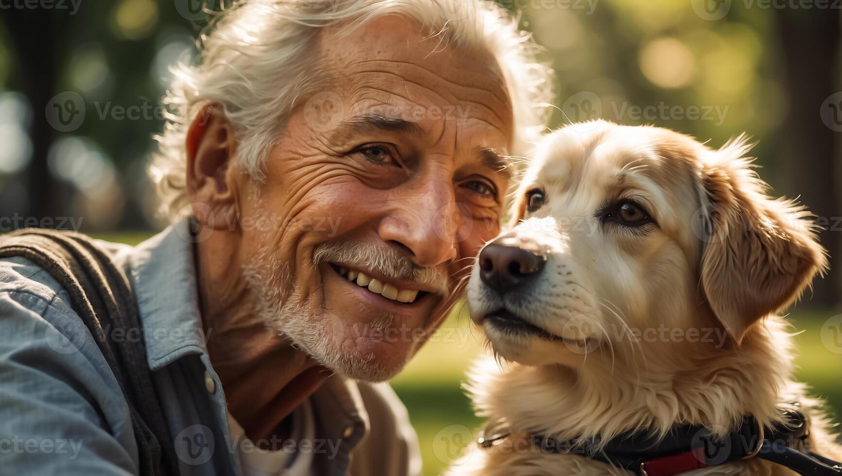 AI generated Portrait of an elderly man with a dog in nature photo