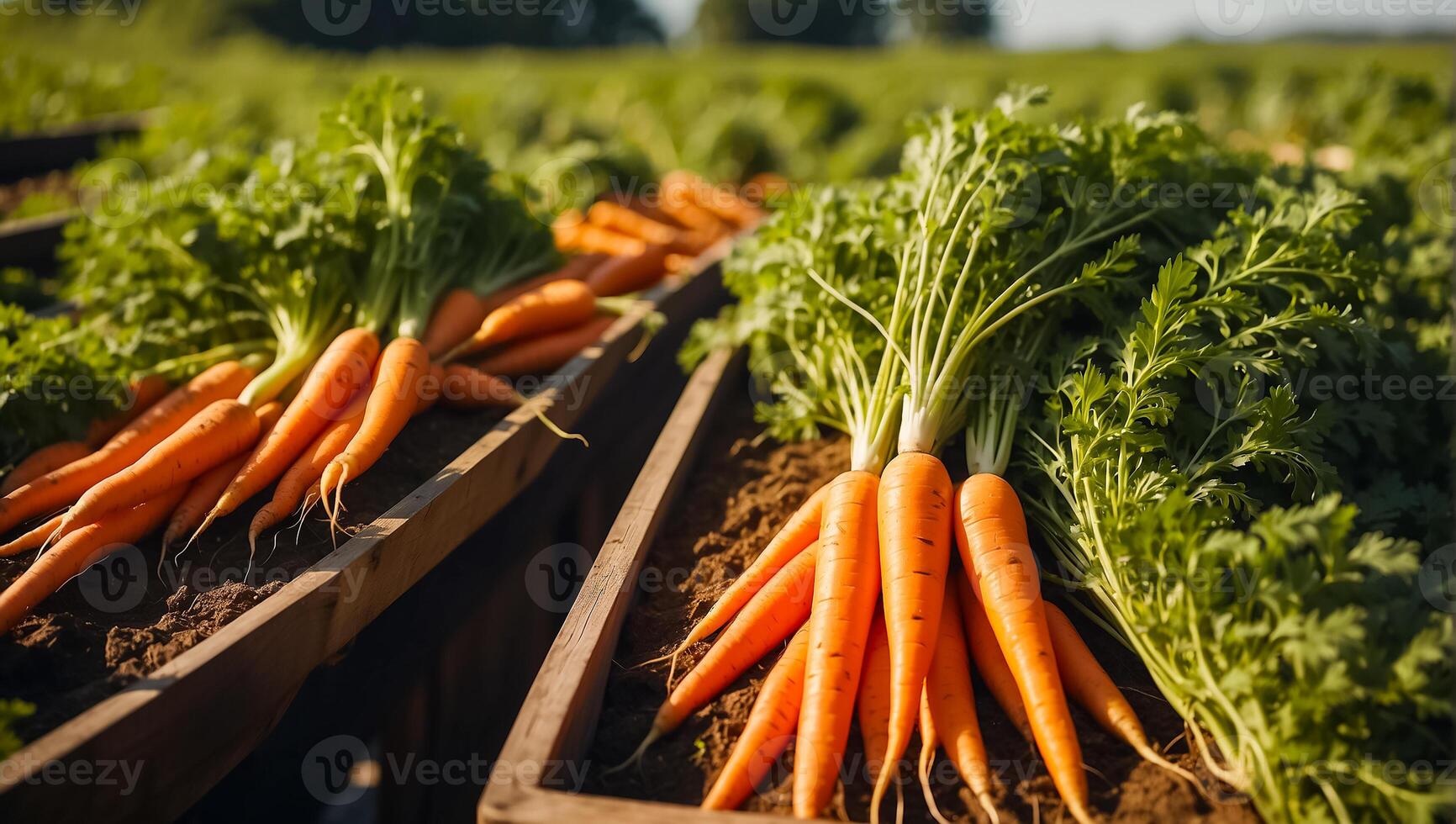 AI generated Fresh ripe carrots at the farm photo