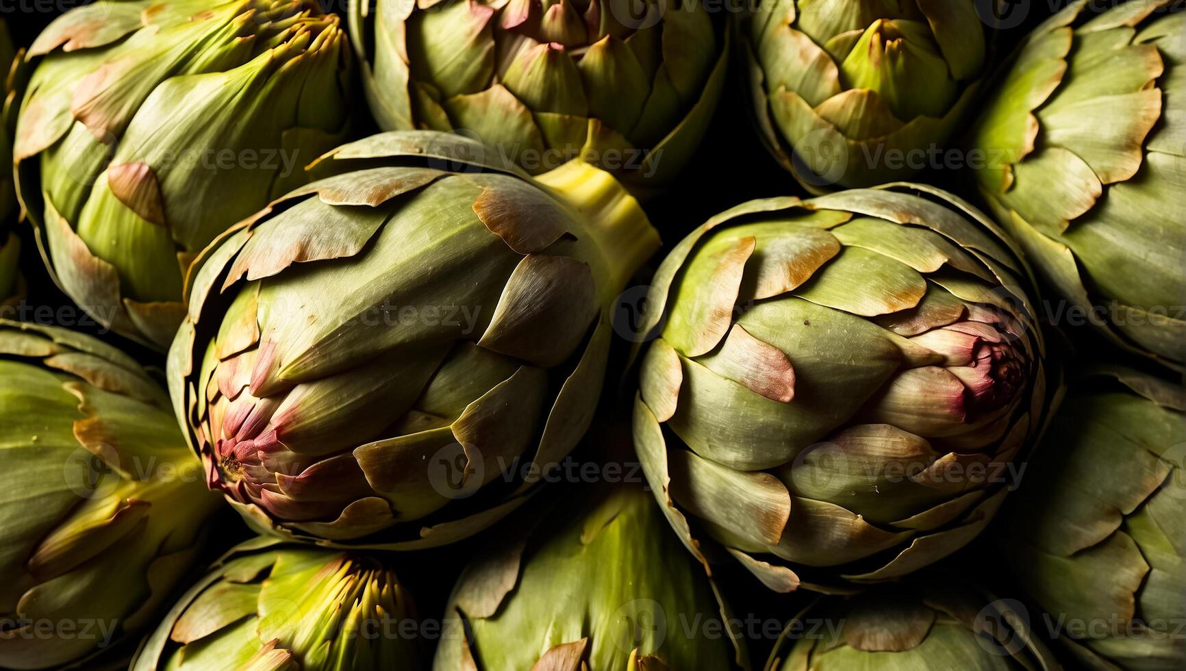 AI generated Group of fresh whole artichokes photo